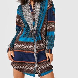 Boohoo Paisley Shirt Dress - Teal